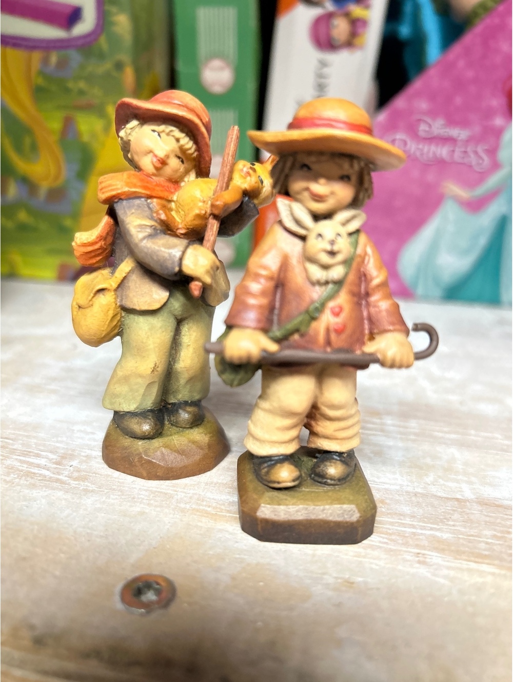 Vintage Anri Figurine Pair Boy with Violin and Boy with Rabbit